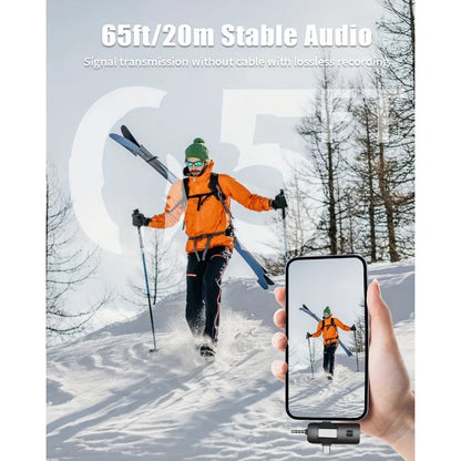Wireless Microphone for iPhone Android Microphone Live Streaming Interviews mini Mic with Noise Reduction Audio Video Recording