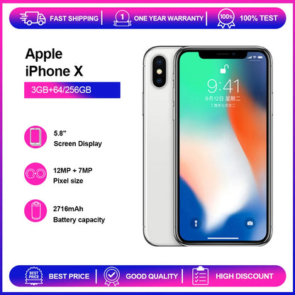 Apple iPhone X 3GB RAM 64/256GB ROM Original Unlocked 5.8"Super Retina OLED NFC 4G CellPhone Fast Shipping - Universal Market