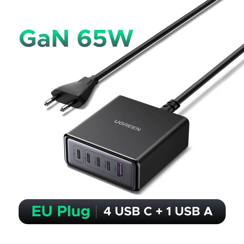 UGREEN 65W GaN Charger PPS QC4.0 PD3.0 5 IN 1 Desktop Charging Station For Phone 16 15 14 Pro Xiaomi Samsung Tablet Macbook Air