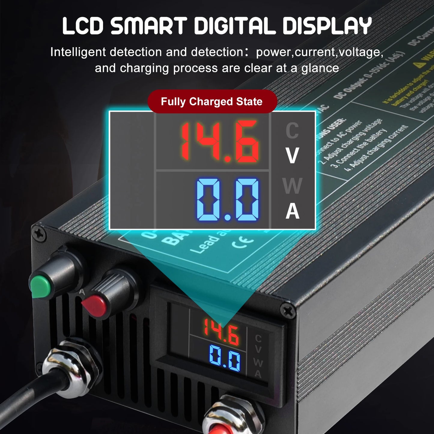 Lifepo4 Charger 12V 60A 100A Lithium Battery Charger 110V-240V Input 0-15V Adjustable Quick Fast Adapter for Lifepo4 Battery