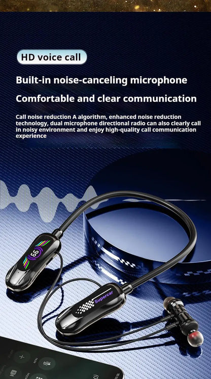 Sports Car Shape Stereo Sound Neckband LED Display Wireless Bluetooth Headphones Magnetic in-ear Headsets Sports Gamer Earphones - Universal Market
