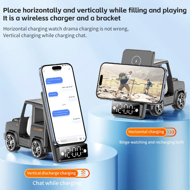 2025 September New Design Double Coil Design Forklift Wireless Charger 6 in 1 Phone Wireless Charger for iPhone Earphone Watch