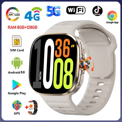 8GB+128GB RAM 5G/4G Android 9.0 Smart Watch 2.4 inch AMOLED 2100mah Battery 900W Camera GPS WIFI Google APPS Download Smartwatch