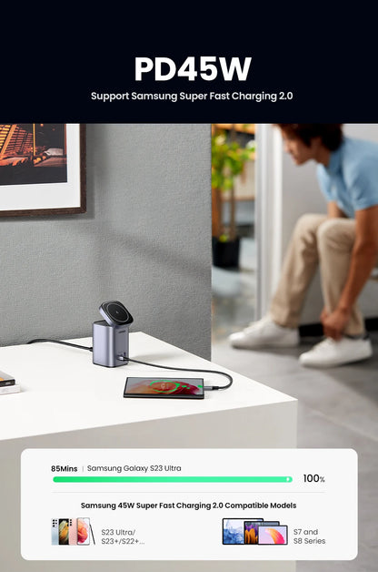 UGREEN GaN 100W Desktop Charger MFi Magnetic Wireless Charger for iPhone 17 16 15 Fast Charger Power Station for Laptop Notebook