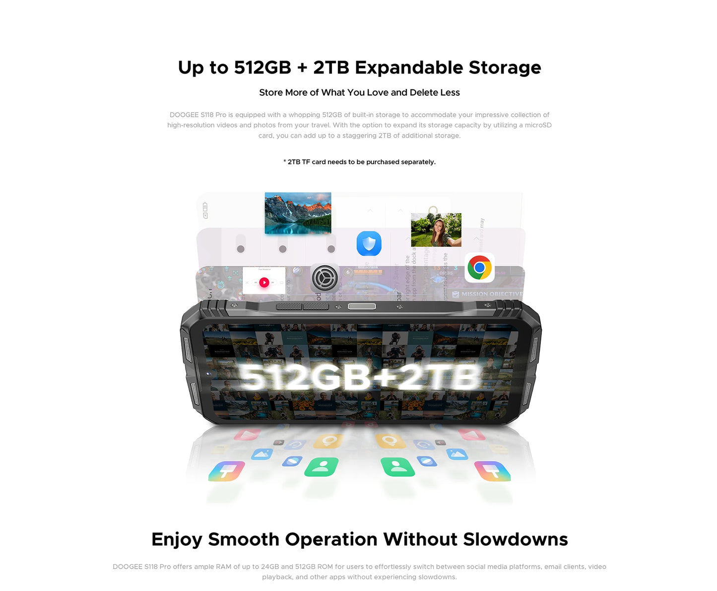DOOGEE S118 Pro 5G Rugged Phone Dimensity 7050 10800mAh Battery 6.6'' FHD 120Hz 8GB RAM 512GB ROM Cell Phone NFC