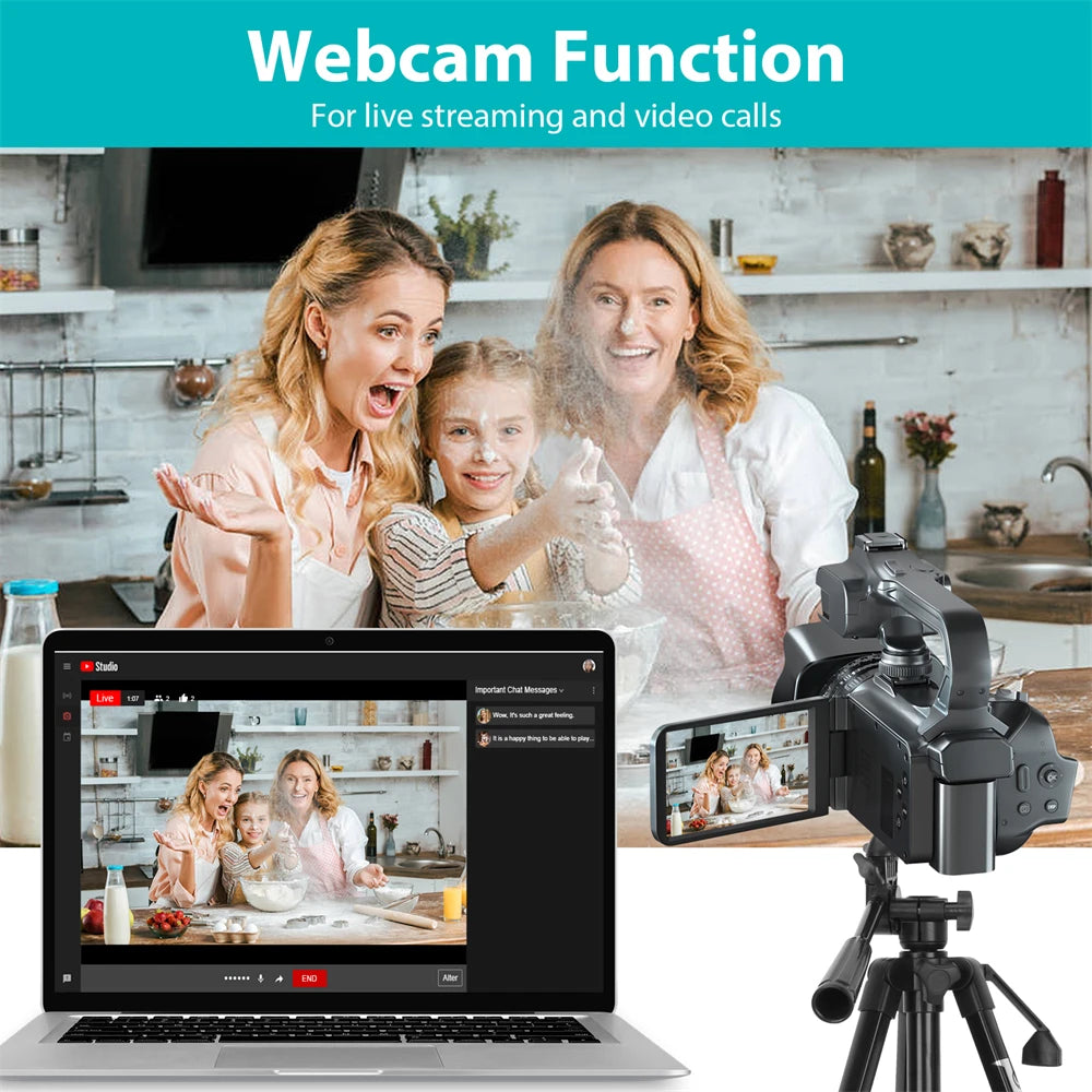 Full 6K Camcorder 64MP Youtuber Professional Digital Video Camera Streaming Auto Focus Photography Vlog Recorder 4" Touch Screen - Universal Market