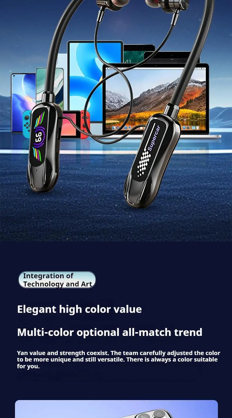 Sports Car Shape Stereo Sound Neckband LED Display Wireless Bluetooth Headphones Magnetic in-ear Headsets Sports Gamer Earphones - Universal Market