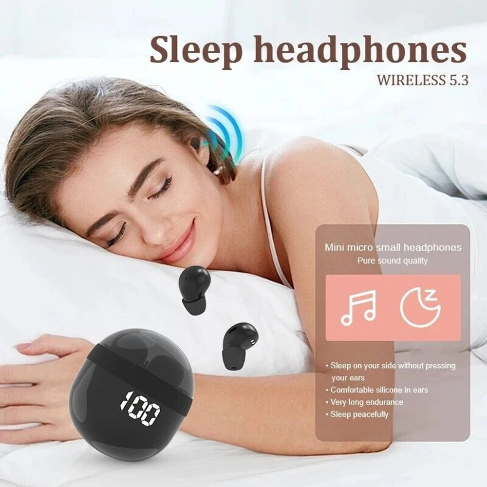 Mini SK18 Invisible Headphones Wireless Bluetooth 5.3 Headphones Bass Sleeping Headphones with Microphone Noise Cancellation HD - Universal Market