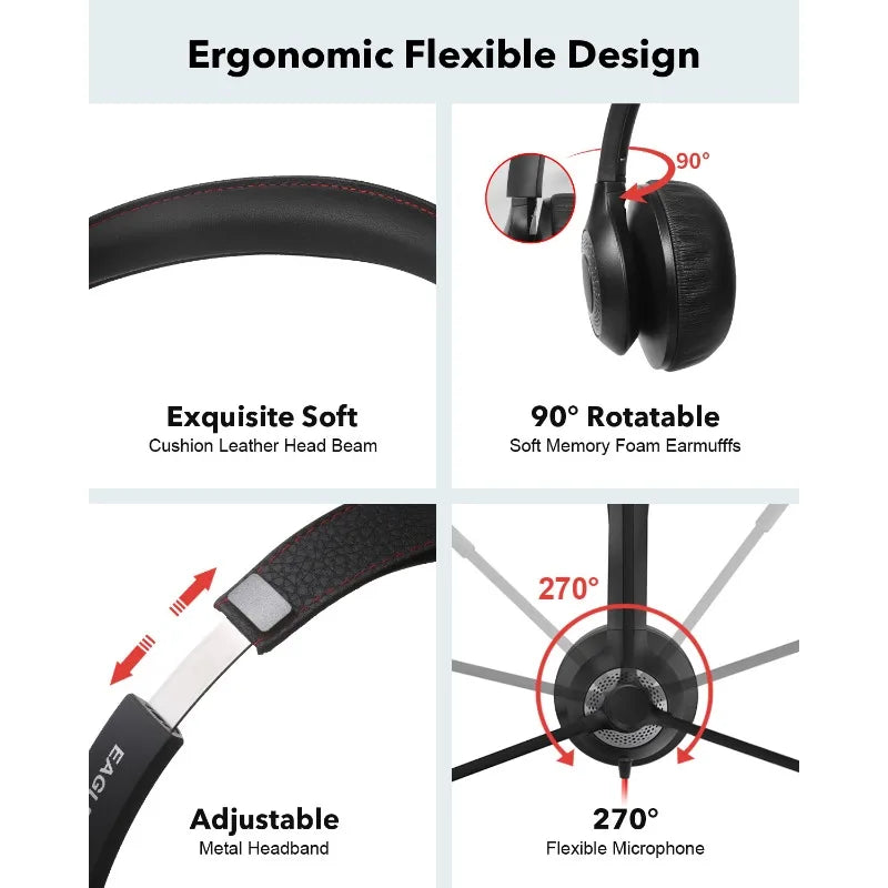JIAMQISHI USB Headset PC Computer Headphones with Noise Cancelling MIC in-line Control for Home Office Online Class Skype Zoom - Universal Market