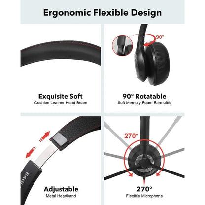 JIAMQISHI USB Headset PC Computer Headphones with Noise Cancelling MIC in-line Control for Home Office Online Class Skype Zoom - Universal Market