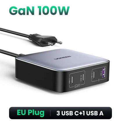 UGREEN 100W GaN Charger Desktop Laptop Fast Charger 4 in 1 Adapter For iPhone 17 16 15 14 Pro Max Phone Charger Xiaomi Samsung