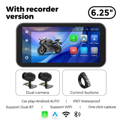 Portable 6.25 inch IP67 Waterproof Motorcycle GPS Navigation Wireless Carplay Android Auto DVR Drive Recorder Moto Monitor WIFI - Universal Market