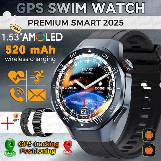 2025New Upgraded Outdoor Sport GPS Smart Watch Men 1.53" HD AMOLED Screen GPS track Heart Rate Bluetooth Call Compass SmartWatch