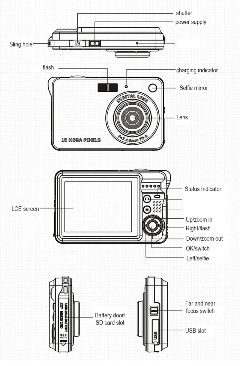 Portable Digital Camera 1080P Video Camcorder 48MP Photo 8X Zoom Anti-shake 2.7 Inch Large TFT Screen USB Charge with Carry Bag - Universal Market