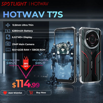 [World Premiere] HOTWAV T7S Ultra Thin Rugged Smartphone 6.52'' HD+ 4GB RAM 128GB ROM MobilePhone 6280mAh Battery 21MP Cellphone