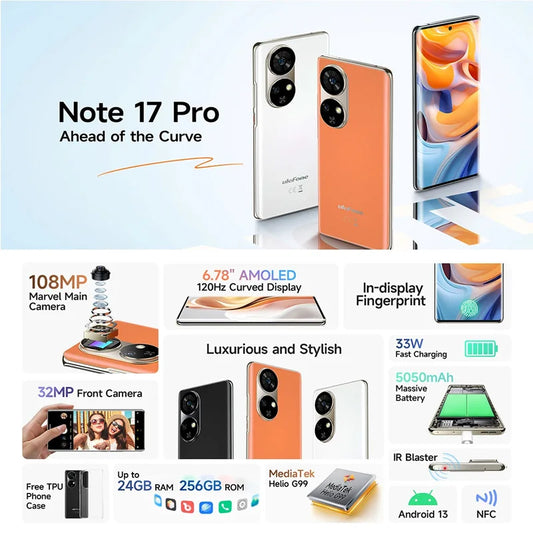 【World Premiere】Ulefone Note 17 Pro Smartphone 6.78" 120HZ AMOLED Curved Display 24GB+256GB  108MP Camera 5050mAh Global Version