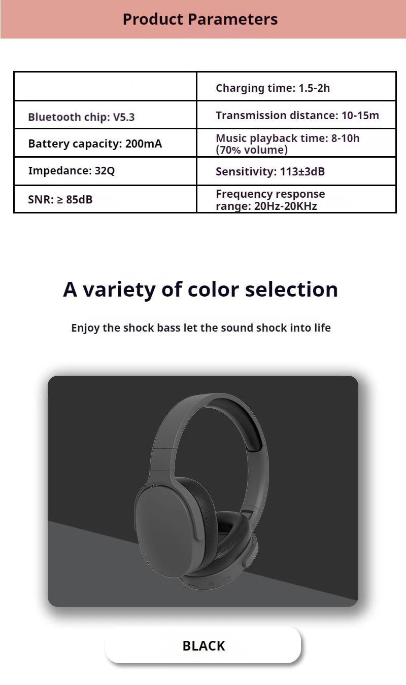 P2961 Wireless Bluetooth 5.3 Headphones Over TWS HIFI Stereo Headset Sports With Earphones Music Player With HD Mic High Quality - Universal Market