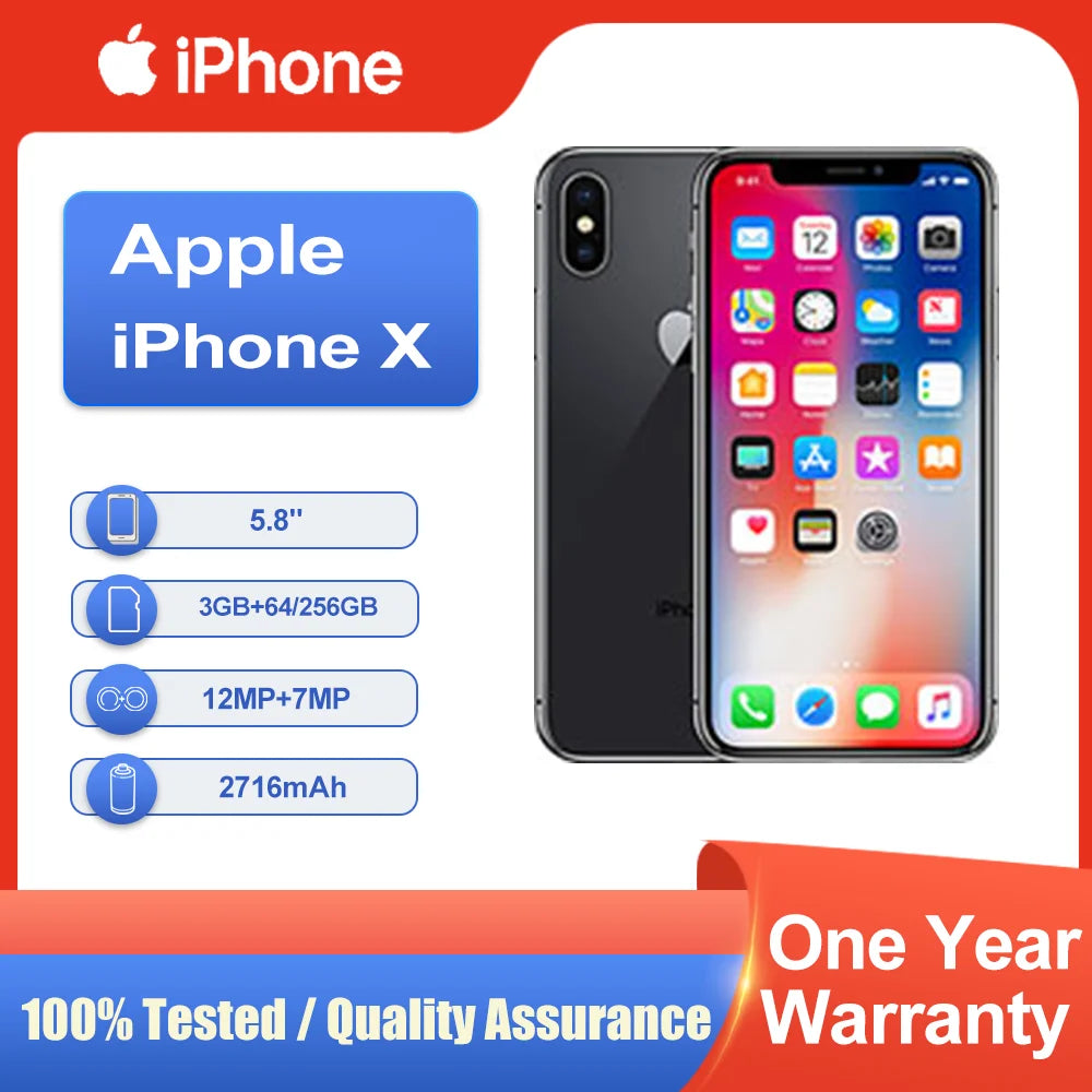 Original Unlocked Apple iPhone X 3GB RAM 64/256GB ROM 5.8" A11 Bionic Face ID NFC Super Retina XDR OLED Fast Shipping CellPhone - Universal Market