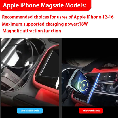 Car Wireless Mobile Phone Charger Center Console Storage QI 18W iPhone fast charge for Porsche Cayenne E3 2019–2025