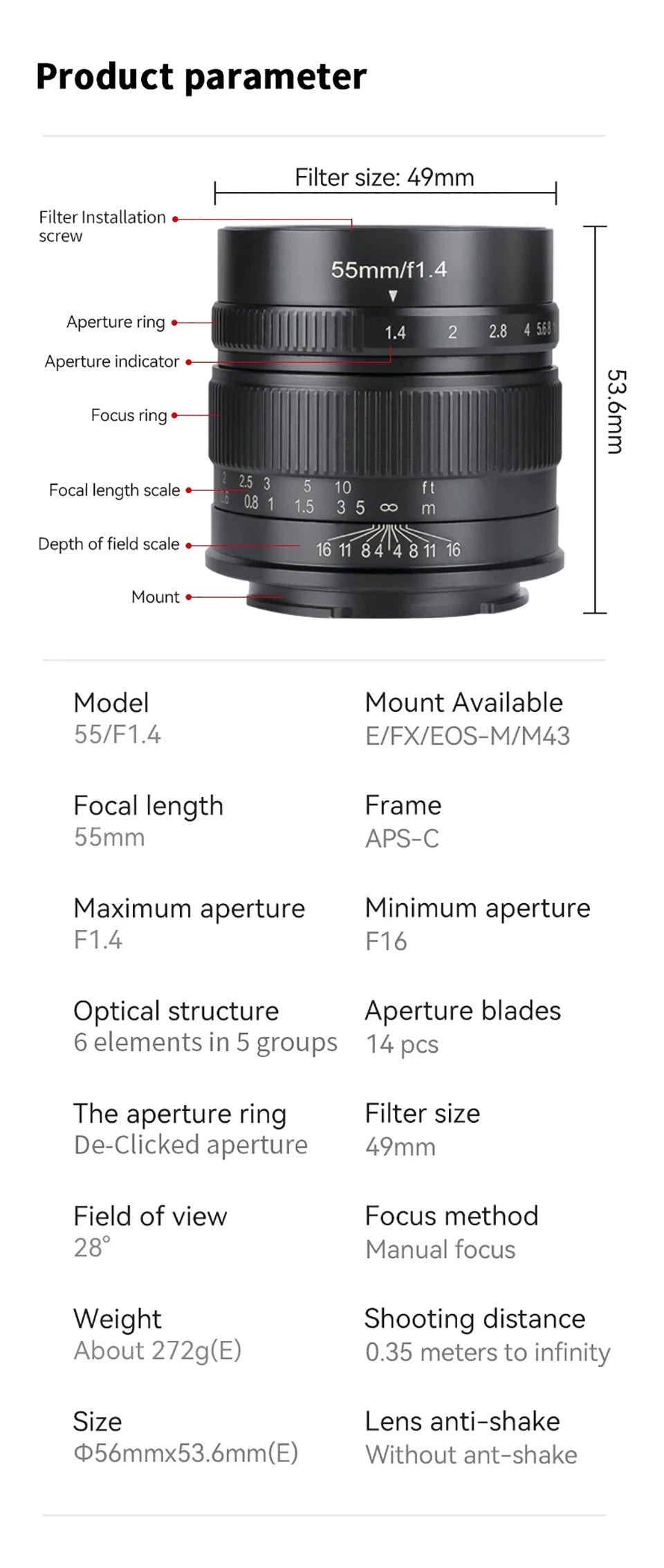7artisans APS-C 55mm F1.4 Large Aperture Manual Focus Mirrorless Camera Lens for Portrait Photography with Sony E Fujifilm XF - Universal Market