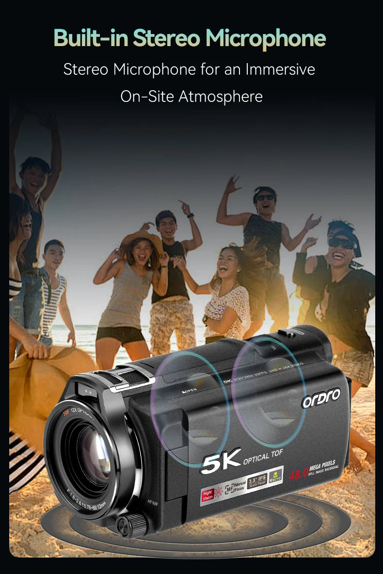 ORDRO XV80 Live Streams Digital Camera Camcorder 4K 12X Optical Zoom Big Touchscreen for Photograph YouTube Videos - Universal Market