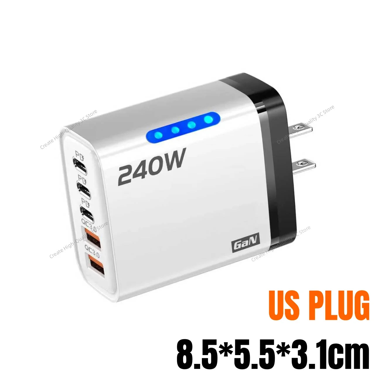 Xiaomi 240W QC3.0 PD 5 Ports GaN Fast Charger EU/US Plug Phone Charging Head Adapter with LED Light for iPhone Samsung Xiaomi
