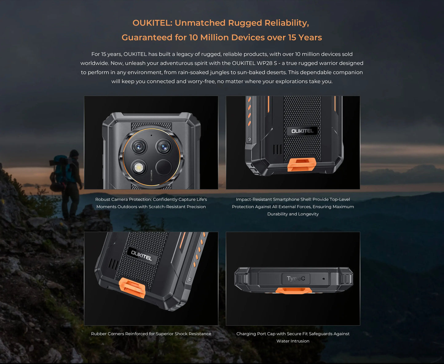 Oukitel WP28 S Rugged Smartphone 6.52‘’ HD 10600MAH 16GB (4+12)+128GB ANDROID14 13MP Camera Cellphone