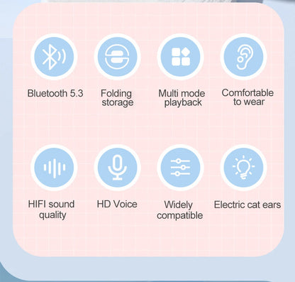Gradient Wireless Headphones RGB Cat Ear Bluetooth Headphones With Microphone Stereo Music Game Earphone For Girls Kids Gifts - Universal Market