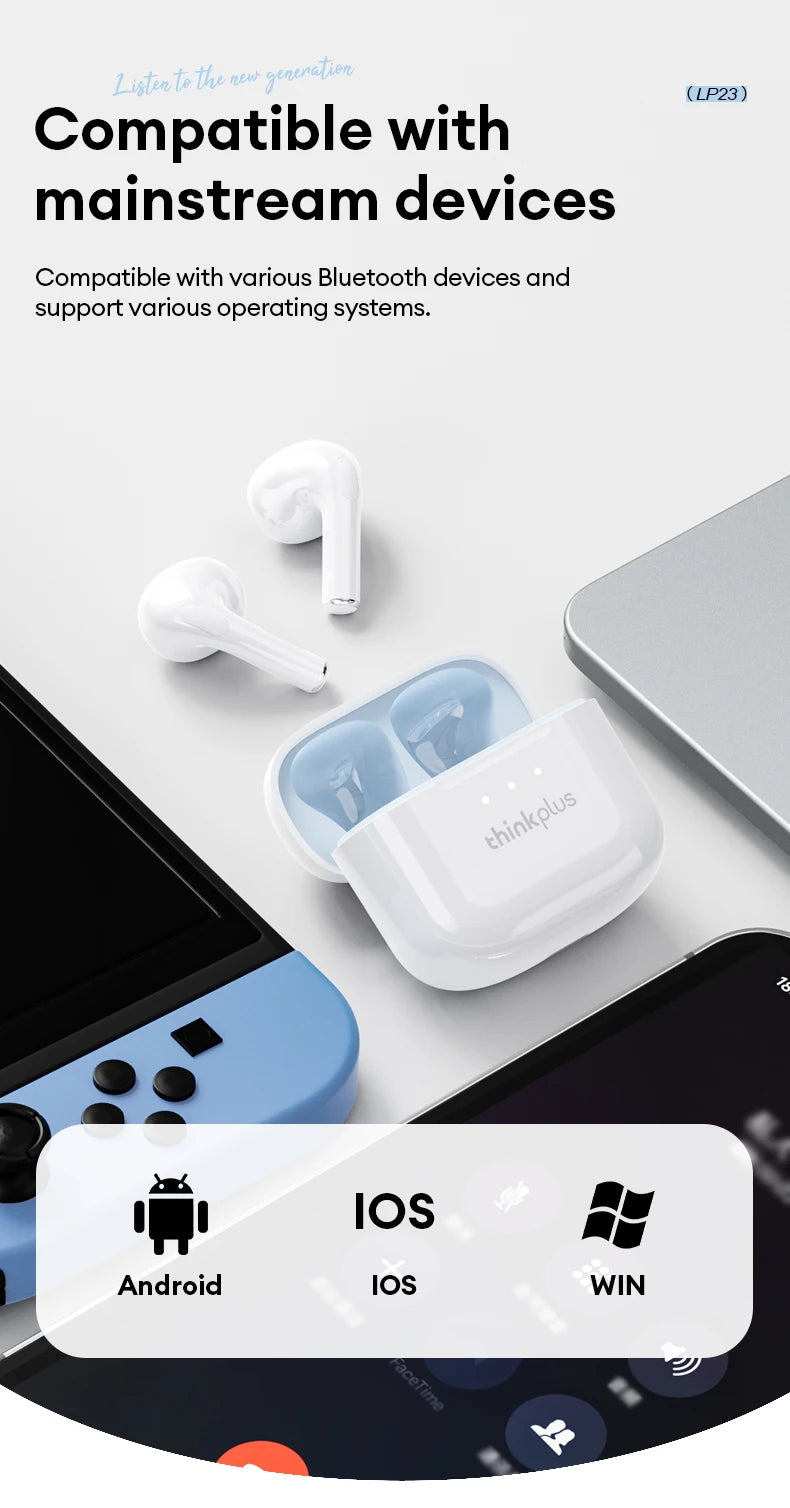 Choice Lenovo LP23 Bluetooth 5.4 Earphones HiFi Music Headset Wireless TWS Headphones Noise Reduction Sport Gaming Headphones - Universal Market