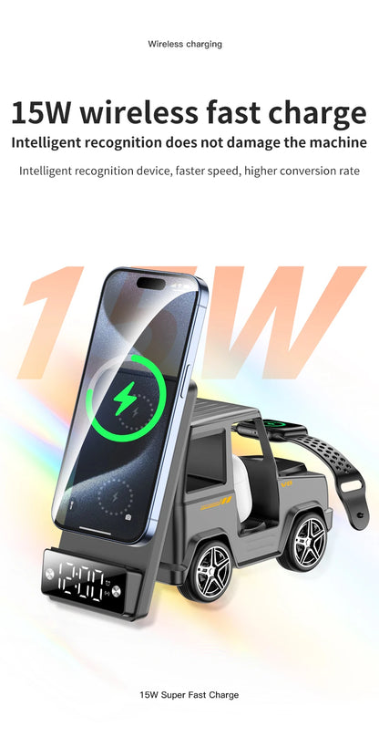 2025 September New Design Double Coil Design Forklift Wireless Charger 6 in 1 Phone Wireless Charger for iPhone Earphone Watch