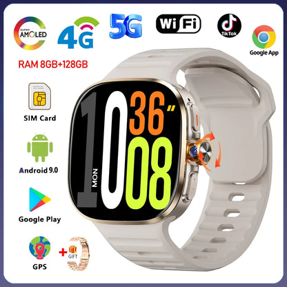 8GB+128GB RAM 5G/4G Android 9.0 Smart Watch 2.4 inch AMOLED 2100mah Battery 900W Camera GPS WIFI Google APPS Download Smartwatch