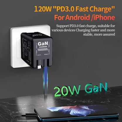 XIAOMI GaN 120W Fast Charger with Retractable Type-C Ligting Cable Portable Multi-Device Folding Adapter For iPhone Samsung