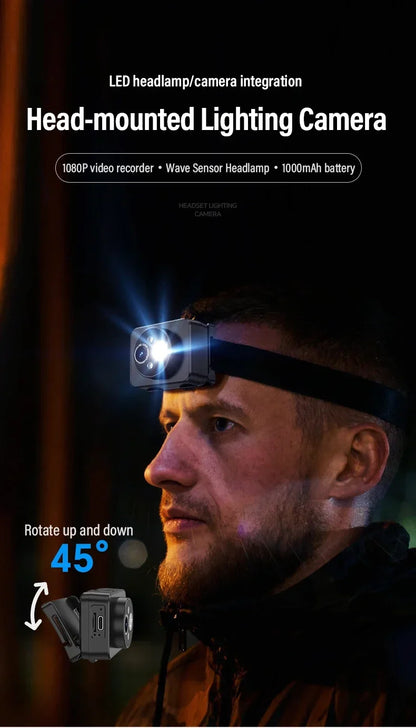 2MP Sport Action Camera Headlight First Perspective Built-in 1000mAh Battery Video Recorder Smart Wave Hand Induction Action Cam
