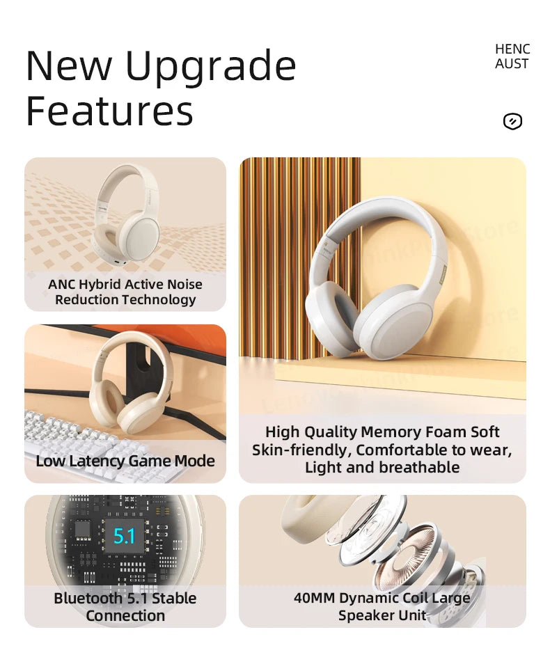 Original Lenovo th30 wireless earphone Bluetooth earphone 5,0 foldable headset sports earphone gaming earphone - Universal Market