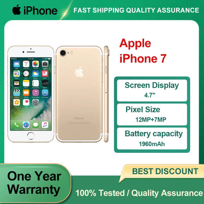 Apple iPhone 7 Original Used Unlocked 4G Mobile Phone  4.7" 32/128/256GB ROM 12MP Camera Hexa-core IOS NFC Smartphones