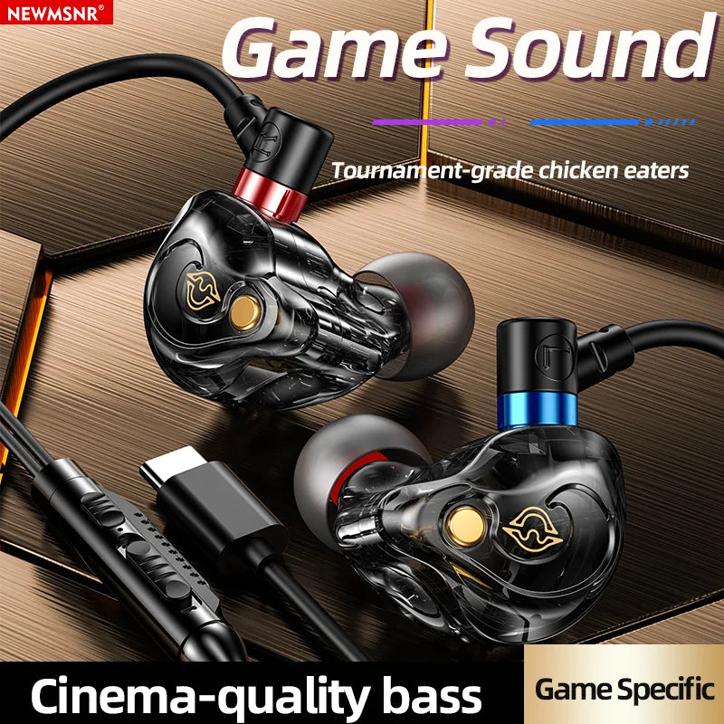 NEW 8D Surround Sound Gaming Earphones Type C&3.5mm Wired In Ear Earbuds Headphones Sports Gamer Headset for Samsung With HD Mic - Universal Market