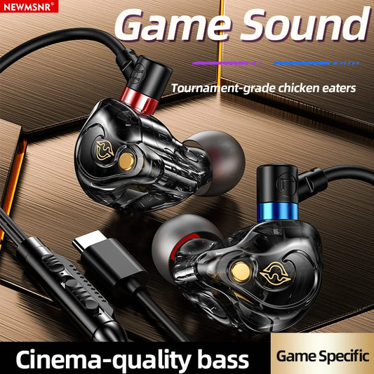 NEW 8D Surround Sound Gaming Earphones Type C&3.5mm Wired In Ear Earbuds Headphones Sports Gamer Headset for Samsung With HD Mic - Universal Market