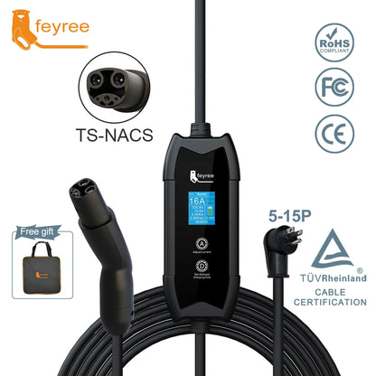 feyree EV Charger Portable 3.5kW Tesla NACS Charger Plug 1.8" LCD Screen with Set Delay Schedule Charging Station for Tesla Cars