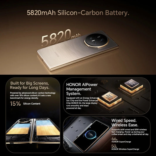 Global Version HONOR Magic V5 5G 16GB+512GB Foldable OLED Screen Snapdragon 8 Elite 5820 mAh Battery 50W Wireless SuperCharge