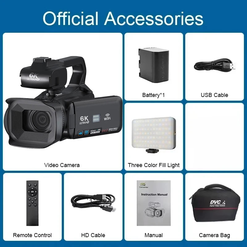6K Professional Video Camera for Photography 18X Digital Zoom Night Vision Vlogging Camera 64MP WiFi Livestream Webcam Camcorder - Universal Market