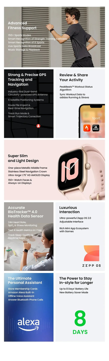 Brand New Amazfit GTS 4 Smartwatch Zepp OS GPS Alexa 24H Heart Rate 150 Sports Modes Smart Watch For IOS Android