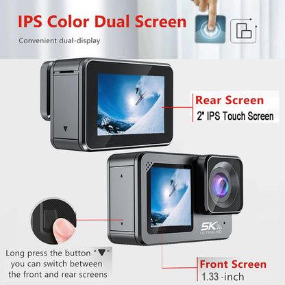 Action Camera F6W Wireless Mic 5K 4K60FPS 48MP 2.2" Touch LCD EIS Dual Screen Wi-Fi 170D Waterproof 30M 8X Zoom Sports Camera