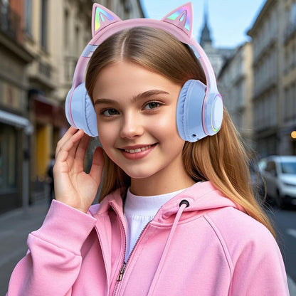 Gradient Wireless Headphones RGB Cat Ear Bluetooth Headphones With Microphone Stereo Music Game Earphone For Girls Kids Gifts - Universal Market