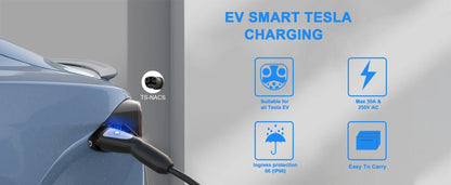feyree EV Charger Portable 3.5kW Tesla NACS Charger Plug 1.8" LCD Screen with Set Delay Schedule Charging Station for Tesla Cars