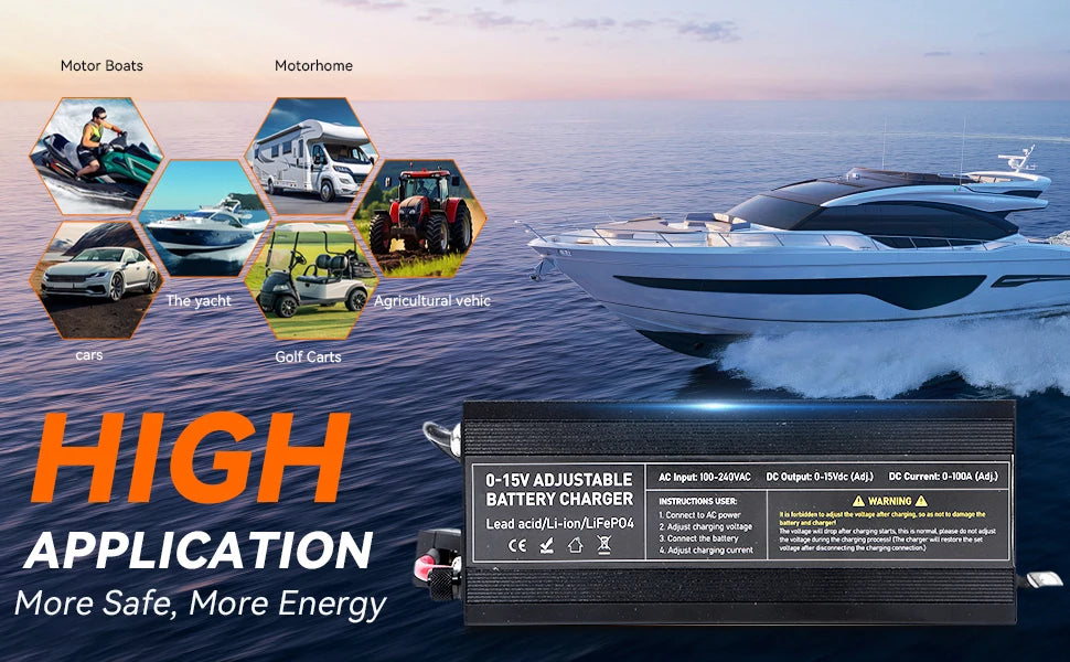 12V LiFePO4 Battery  60A 100A Anti reverse connectionAdjustable voltage and current Fast  Large Screen Display Charger