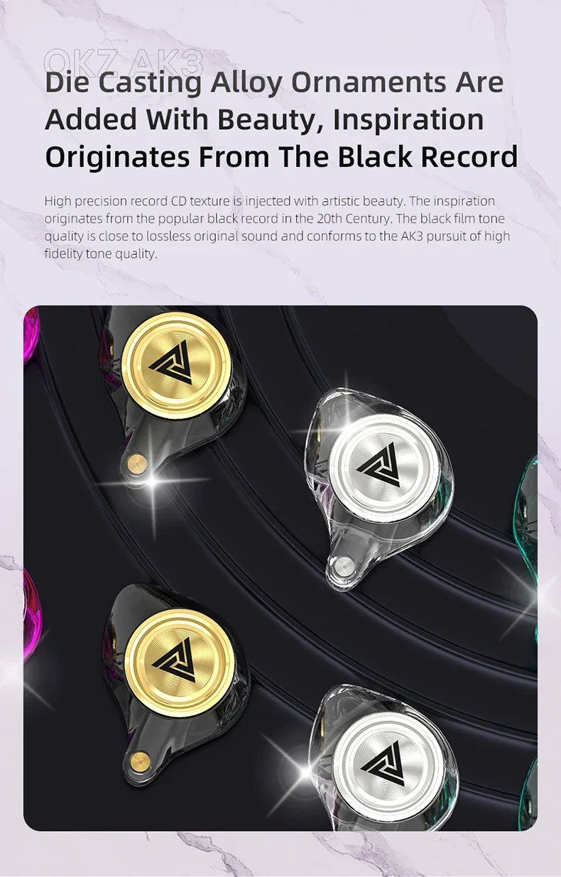 QKZ AK3 FiLe Wired Earphone with Microphone HiFi Music Monitor Bass Headphones Noise Cancelling Headset For Sport Gaming Earbuds - Universal Market