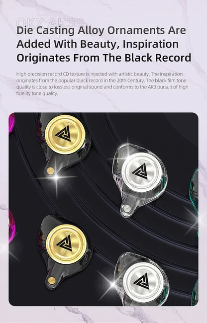 QKZ AK3 FiLe Wired Earphone with Microphone HiFi Music Monitor Bass Headphones Noise Cancelling Headset For Sport Gaming Earbuds - Universal Market