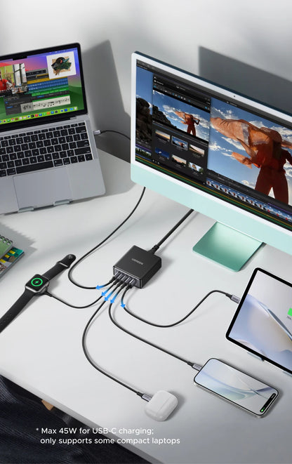 UGREEN 65W GaN Charger PPS QC4.0 PD3.0 5 IN 1 Desktop Charging Station For Phone 16 15 14 Pro Xiaomi Samsung Tablet Macbook Air