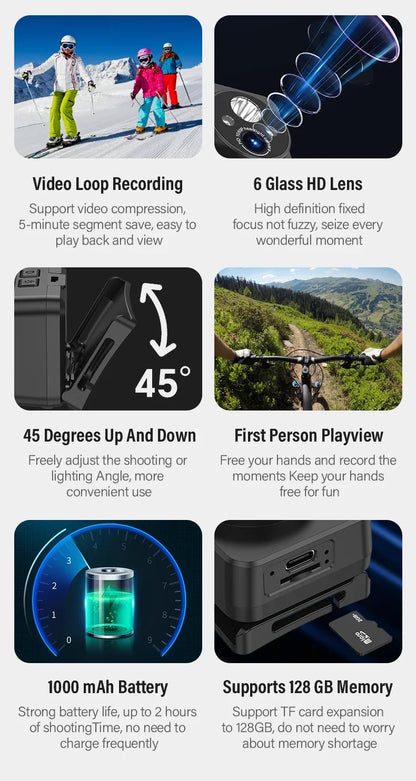 2MP Sport Action Camera Headlight First Perspective Built-in 1000mAh Battery Video Recorder Smart Wave Hand Induction Action Cam