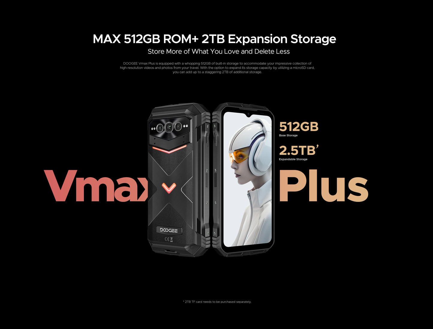 DOOGEE V Max Plus Rugged Phone 22000mAh 36GB(16+20) 512GB 200MP Camera Phone 6.58" 120Hz Dimensity 7050 Android14
